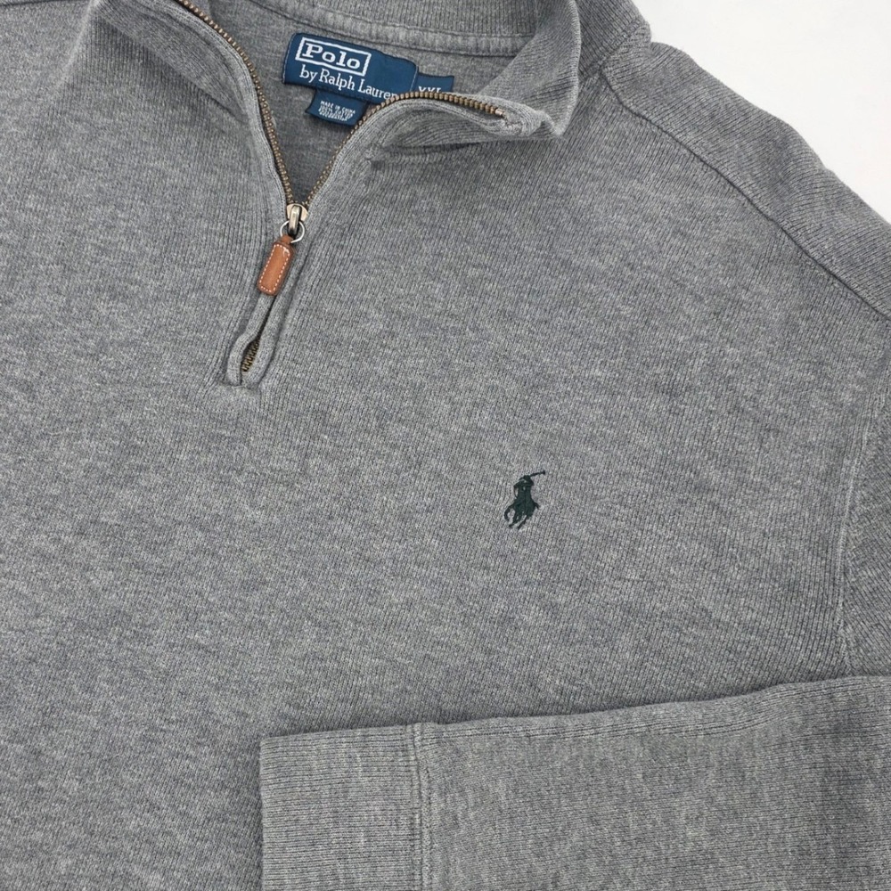 POLO RALPH LAUREN 1/4 ZIP SWEATER MENS 2XL XXL GRAY GREEN PONY VINTAGE 90S EUC